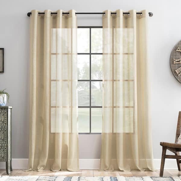 Sun Zero Akari Sand Linen Polyester Blend 52 in. W x 84 in. L Grommet Light Filtering Curtain (Single Panel)