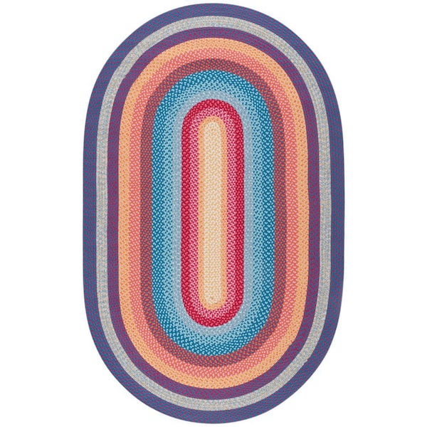 Braided 6 ft. x 9 ft. Red/Orange Machine Washable Border Interlaced Oval Area Rug