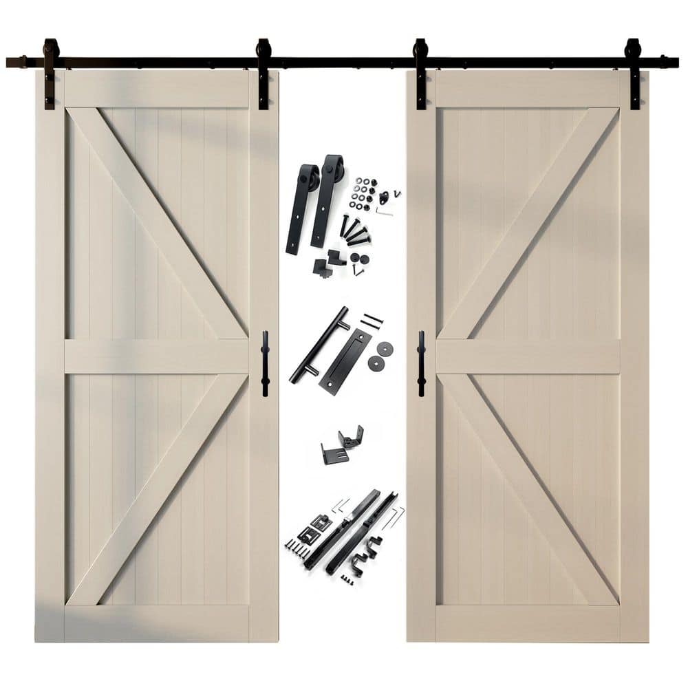 48 in. x 84 in. K-Frame Tinsmith Gray Double Pine Wood Interior Sliding Barn Door with Hardware Kit, Non-Bypass price history on PriceWatchPro