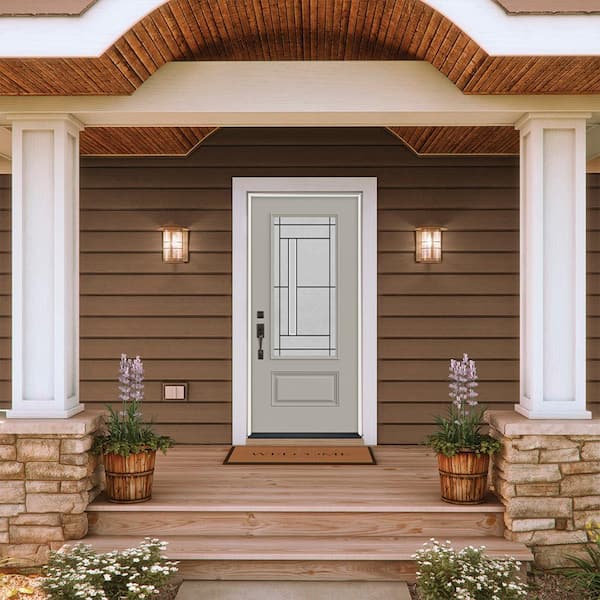 36 in. x 80 in. Right-Hand 3/4 Lite Decorative Glass Atherton Desert Sand Fiberglass Prehung Front Door
