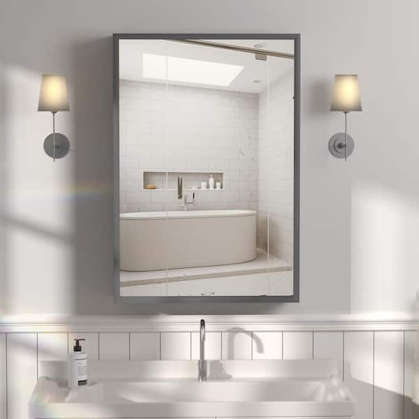 HBEZON Nestor 20 in. W x 30 in. H Framed Small Surface Mount Rectangular Aluminum Medicine Cabinet with Mirror in Gray