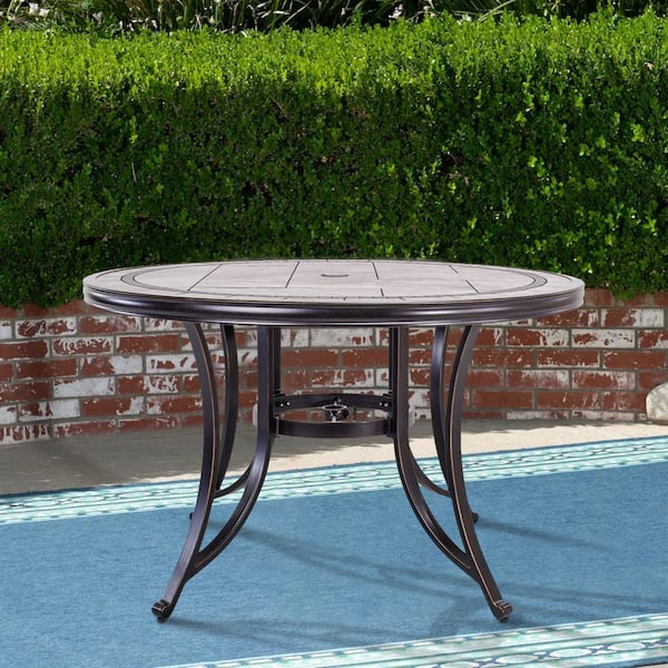 Round Aluminum Outdoor Dining Table With Heavy Duty Frames And Tile Top Design Db P D0102hevnuv - Heavy Duty Patio Dining Furniture