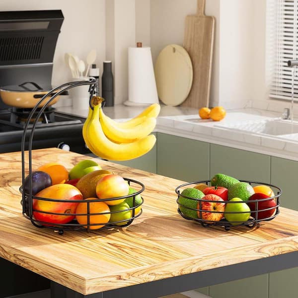 2-Piece 2-Tier Banana Hanger Metal Wire Fruit Basket Bowl Durable Organizer Display Stand Kitchen Set