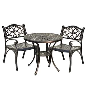 3-Piece Cast Aluminum Outdoor Bistro Set Patio Table Set with Foot Pads and Umbrella Hole in Black