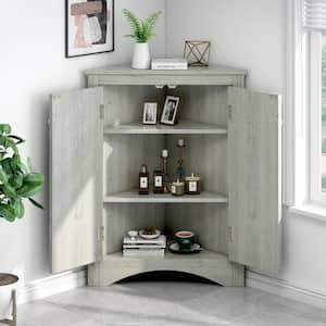 17.2 in. W x 17.2 in. D x 31.5 in. H Brown Triangle Bathroom Freestanding Linen Cabinet with Adjustable Shelves
