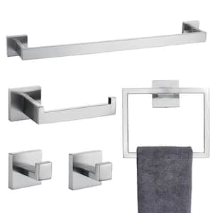 5-Piece Bath Hardware Set Included Mounting Hardware in Brushed Nickel