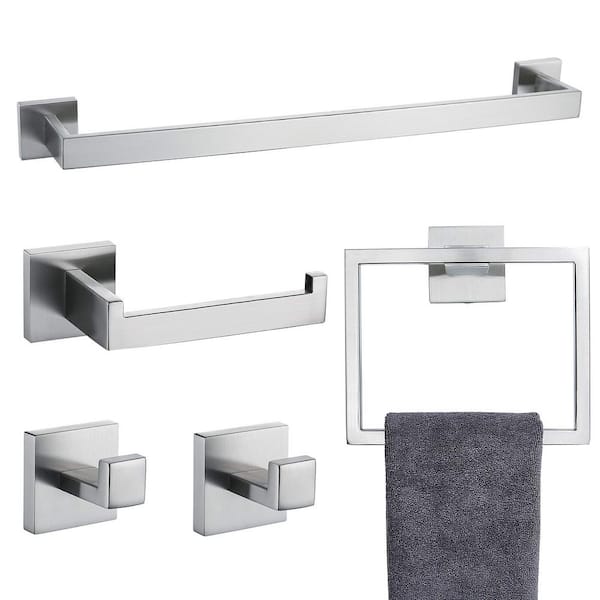 Flynama 5-Piece Bath Hardware Set Included Mounting Hardware in Brushed Nickel