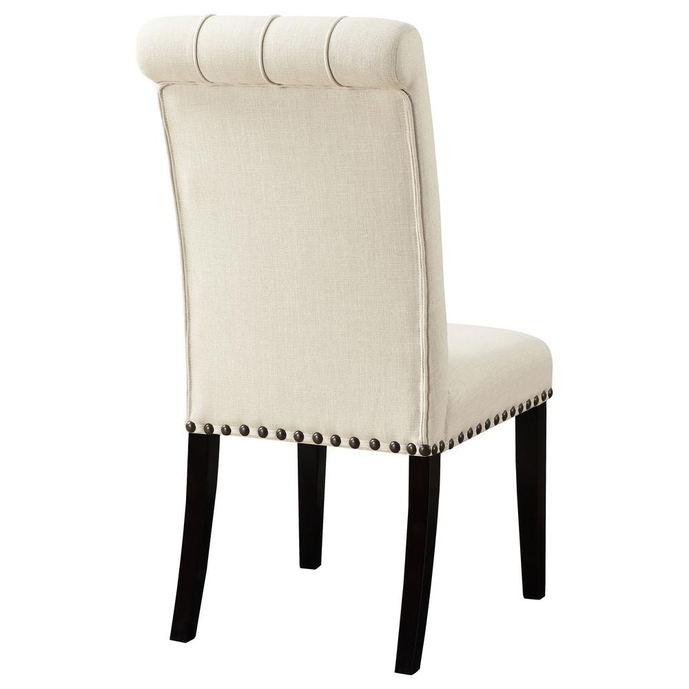 Beige Linen Tufted Upholstered Side Chair with Wood Legs
