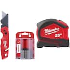 FASTBACK Folding Utility Knife with Blade Storage and 50-Pack General Purpose Utility Blade Set w/25 ft. Tape Measure