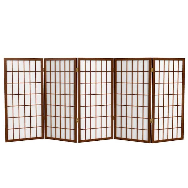 Oriental Furniture 3 ft. Short Window Pane Shoji Screen - Walnut - 5 Panels