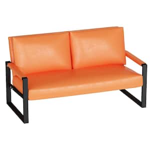 Eureka 45 in. Mid Century Orange Faux Leather Seats Loveseat, Modern Upholstered Sofa for Living Room, Apartment
