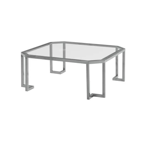 Benjara 43 in. Silver Octagonal Glass Top Coffee Table