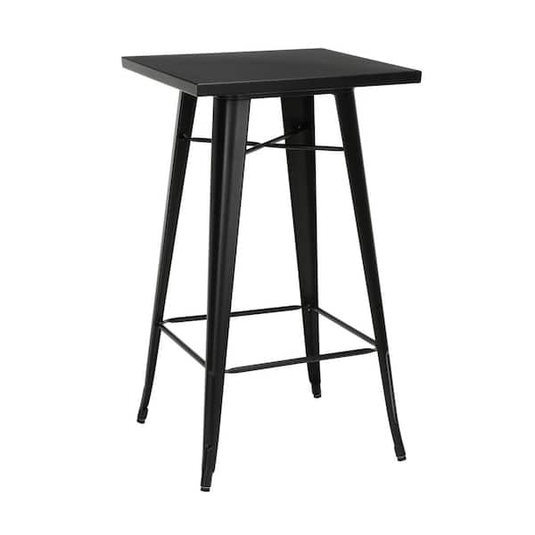 OFM 161 Collection Industrial Modern 24 in. Black with Footring Galvanized Steel Indoor/Outdoor Table Square Bar Table