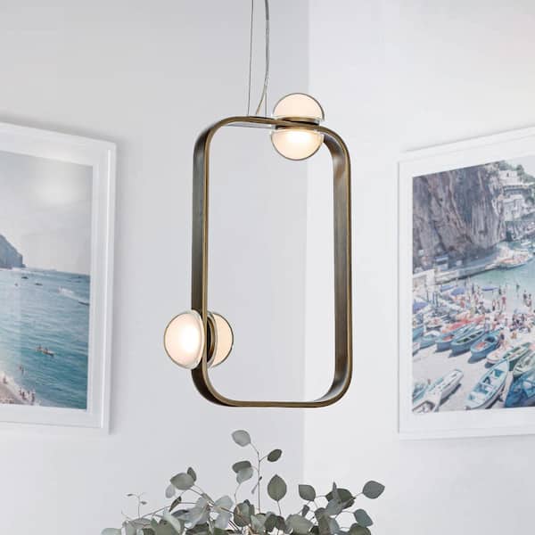 ALOA DECOR 4-Light 16 in. W Modern Rectangle Integrated LED Painted Copper Chandelier Unique LED Pendant Lighting Buld Included