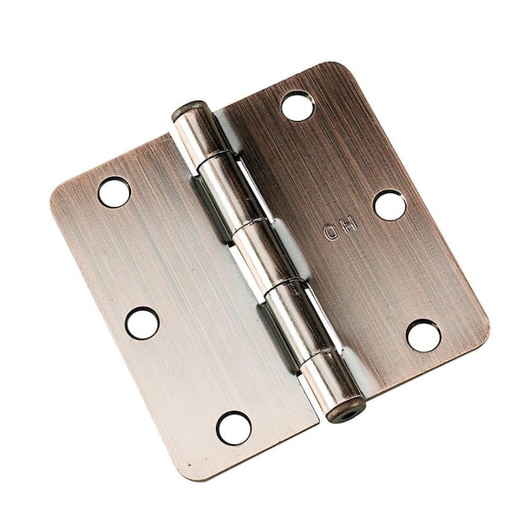 Onward (2-Pack) 3-1/2 in. x 3-1/2 in. Antique Brushed Copper Full Mortise Butt Hinge with 1/4 in. Radius