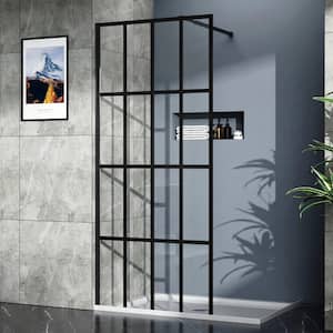 34 in. W x 72 in. H Framed Black Grid Single Fixed Panel Corner Walk-in Shower Door Length Adjustable Enclosure