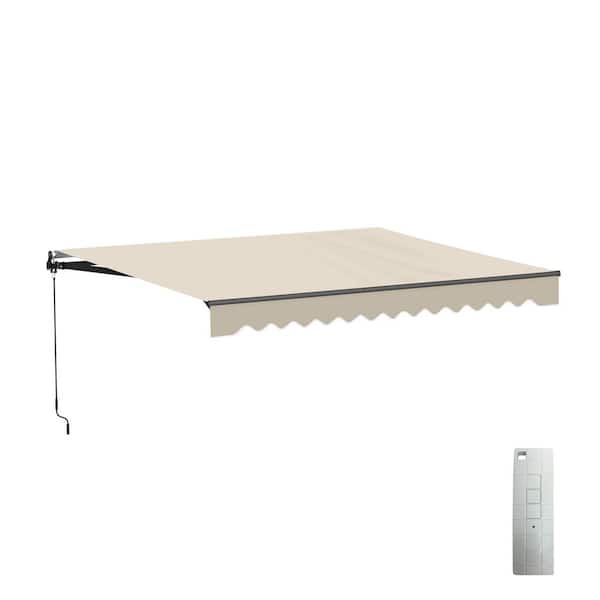 12 ft. Caribbean UV Polyester Motorized Retractable Patio Awning 10 ft. Projection in Ivory Black Frame