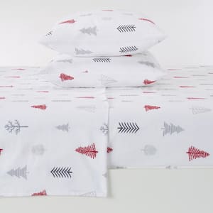 4-Piece Red Printed Turkish Cotton King Premium Winter Bed Sheet Set
