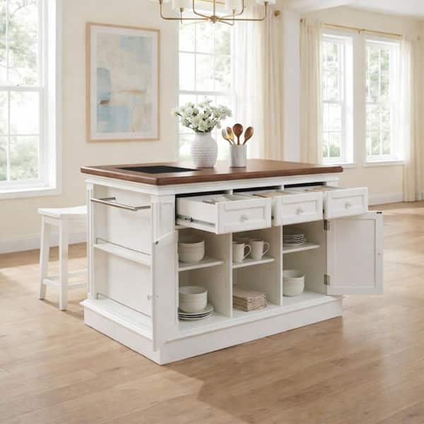 Linon Home Decor Hazel White Wood 55 in. Kitchen Island with