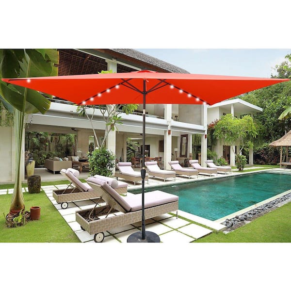 ToolCat 10 ft. x 6.5 ft. Rectangular Aluminum Market Solar LED Lights Push Button Tilt Patio Umbrella in Orange