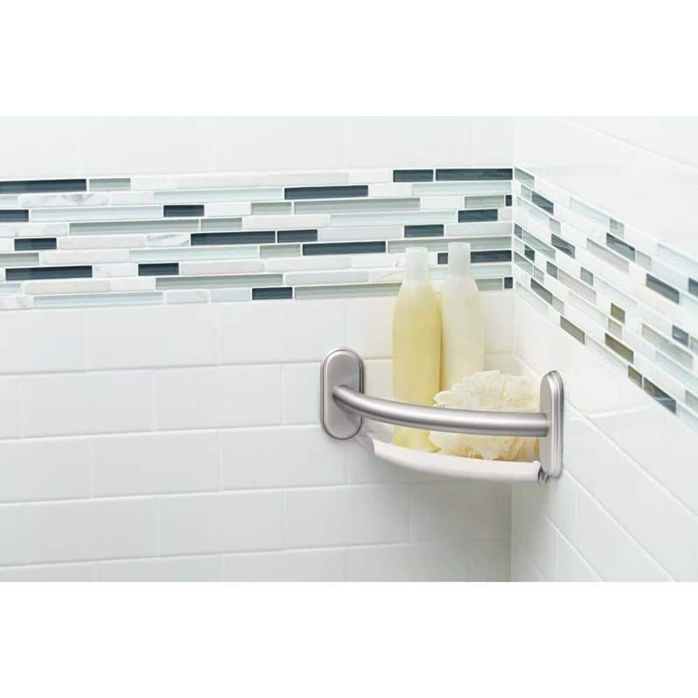 Chrome 9-Inch Stainless Steel Grab Bar with Corner Shelf