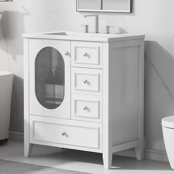 Qualler 30 in. W x 18.3 in. D x 33.9 in. H Single Sink Freestanding Bath Vanity in White with White Ceramic Top