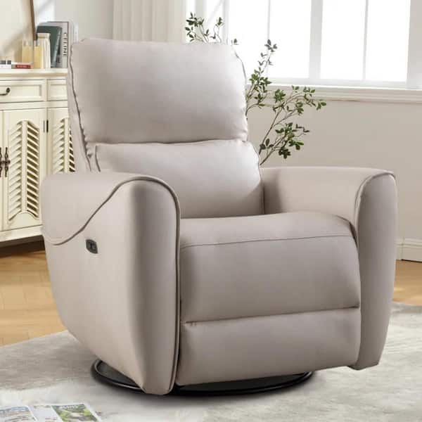 Bestier 35 in. Beige Faux Leather Power 270 Swivel Glider Recliner with Lumbar Support and USB Ports L507334E OWHT