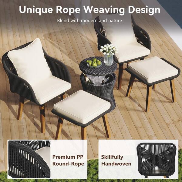 PREMIUM PS CREAM 2個セット Zeus & Ruta 5-Piece Black Wicker Outdoor Bistro Sets with
