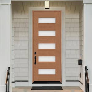 Regency 36 in. x 96 in. 5L Modern Frosted Glass RHIS Autumn Wheat Stained Fiberglass Prehung Front Door