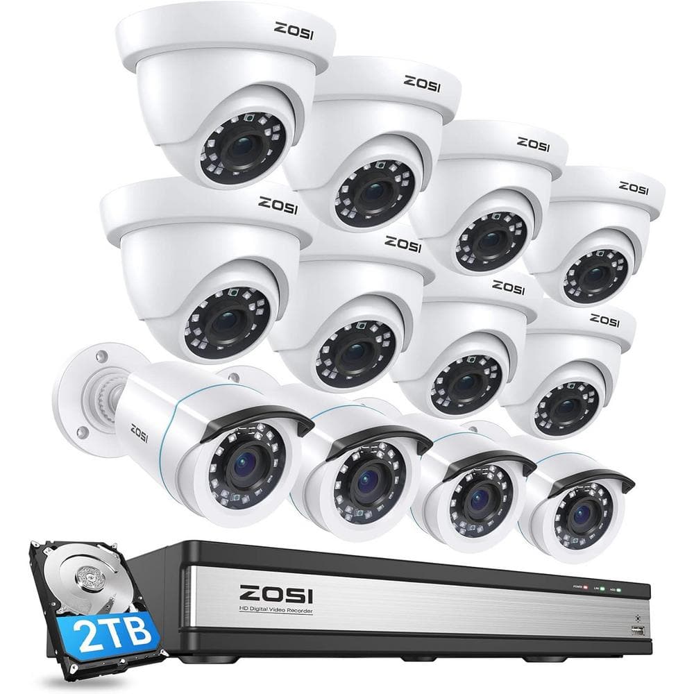 ZOSI H 265+ 16-Channel 2MP 2TB DVR Security Camera System with 12 1080p ...