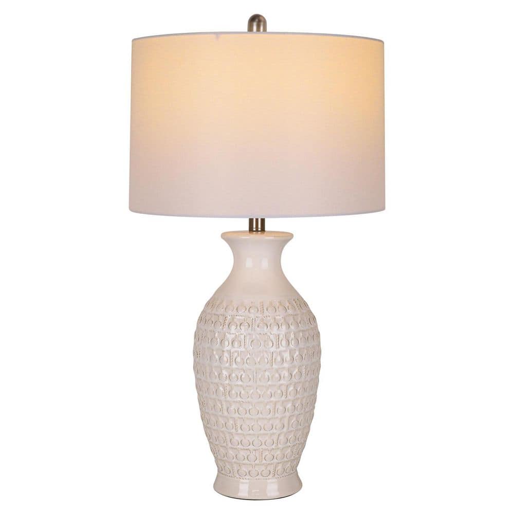 28 in. Modern Ceramic Table Lamp, Tall Bedroom Lamp w/White Linen Shade No Assembly Required, Nightstand Lamp With Bulb price history on PriceWatchPro