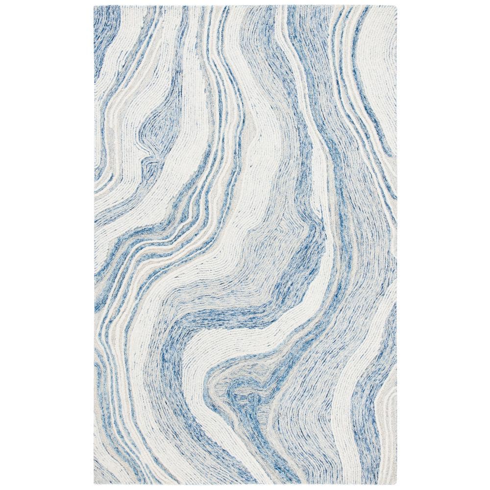 Art Deco Inspired Hand-Tufted Wool Area Rug in Vivid Blue