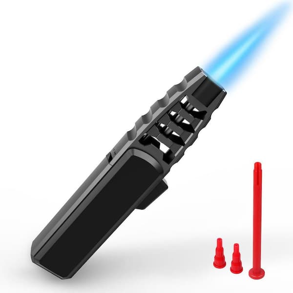 Refillable Metal Black Adjustable Flame Butane Torch Lighter with Safety Lock for Kitchen Cooking BBQ Baking
