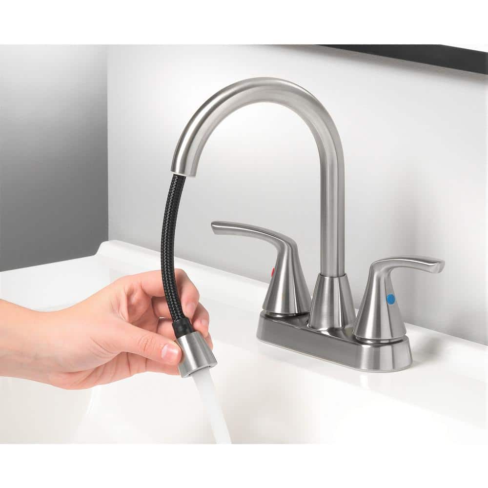 4-in Centerset 2-Handle bathroom faucet with plastic push pop up in Brushed