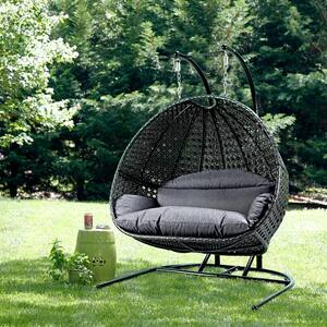 Unique Design Most Comfortable 2-Person Metal Patio Egg Swing with Dust Blue Cushion