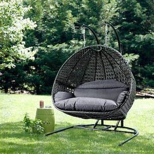 Unique Design Most Comfortable 2-Person Metal Patio Egg Swing with Dust Blue Cushion