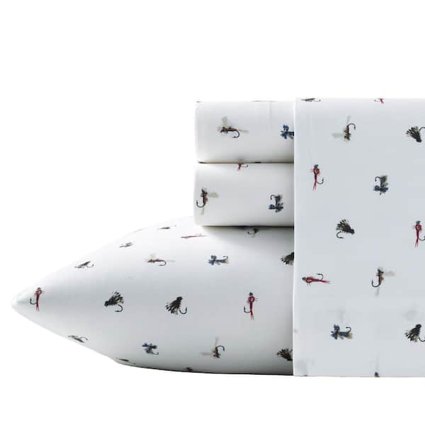 Eddie Bauer Fishing Flies 3-Piece Multi-Colored Graphic Cotton Twin/Twin XL Sheet Set
