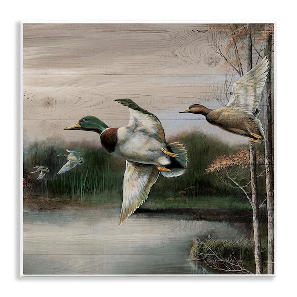 Stupell Industries Flying Ducks in Rustic Nature by Ruane Manning Unframed Animal Graphic Art Print 12 in. x 2 in.
