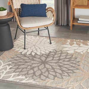 Aloha Natural 5 ft. x 5 ft. Square Floral Contemporary Area Rug