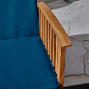 Carolina Brown Patina 5-Piece Wood Conversation Seating Set with Dark Teal Cushions