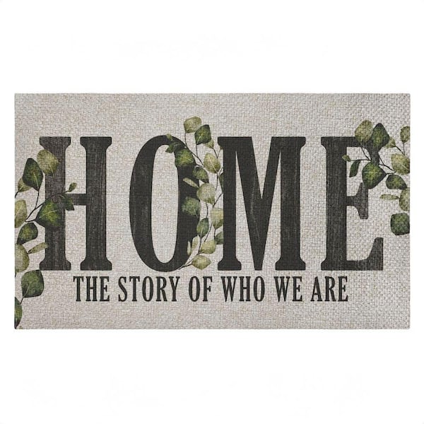 Story of Who We Are Black 18 in. x 30 in. Polyester Non-Slip Outdoor Door Mat