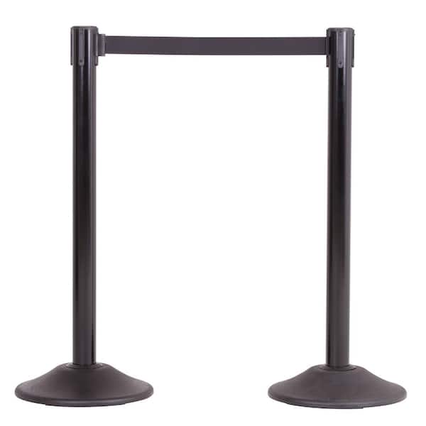 USW US Weight Heavy-Duty Black Premium Steel Stanchion with 7.5 ft. Black Retractable Belt (2-Pack)
