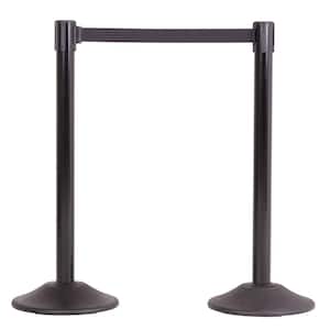 US Weight Heavy-Duty Black Premium Steel Stanchion with 13 ft. Black Retractable Belt (2-Pack)