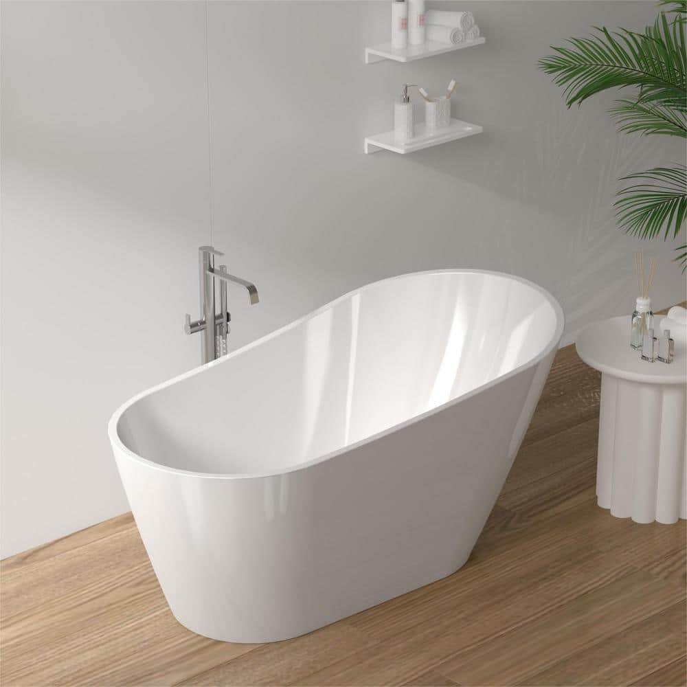 63'' Glossy White Freestanding Acrylic Soaking Bathtub
