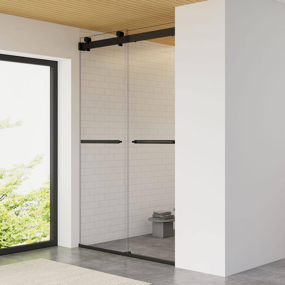 Matte Black Frameless Shower Door with Clear Glass, 48" W x 76" H