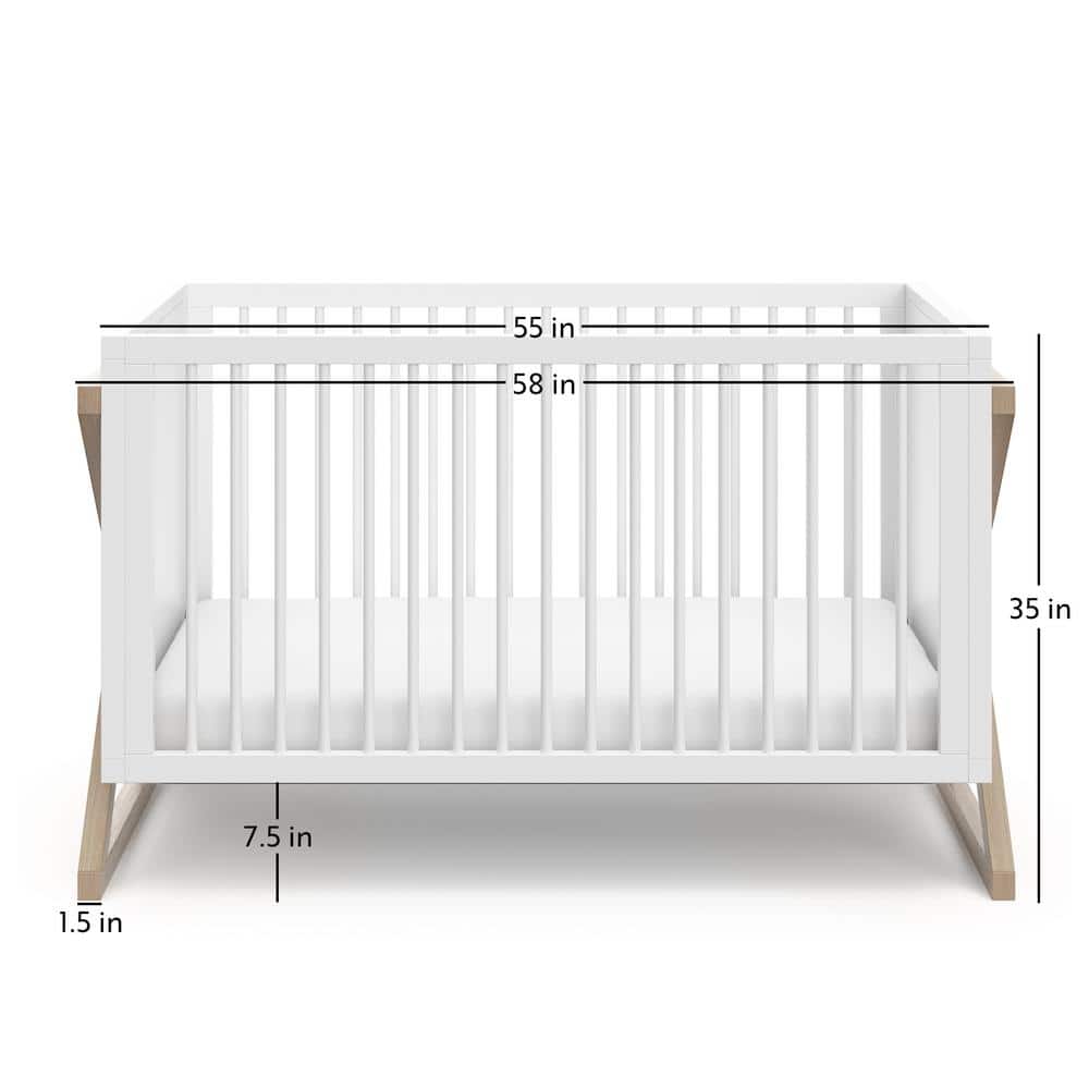White and Driftwood 3-in-1 Convertible Baby Crib with Adjustable Mattress Support