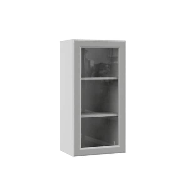 Hampton Bay Designer Series Elgin Assembled 18x36x12 in. Wall Kitchen Cabinet with Glass Door in Heron Gray