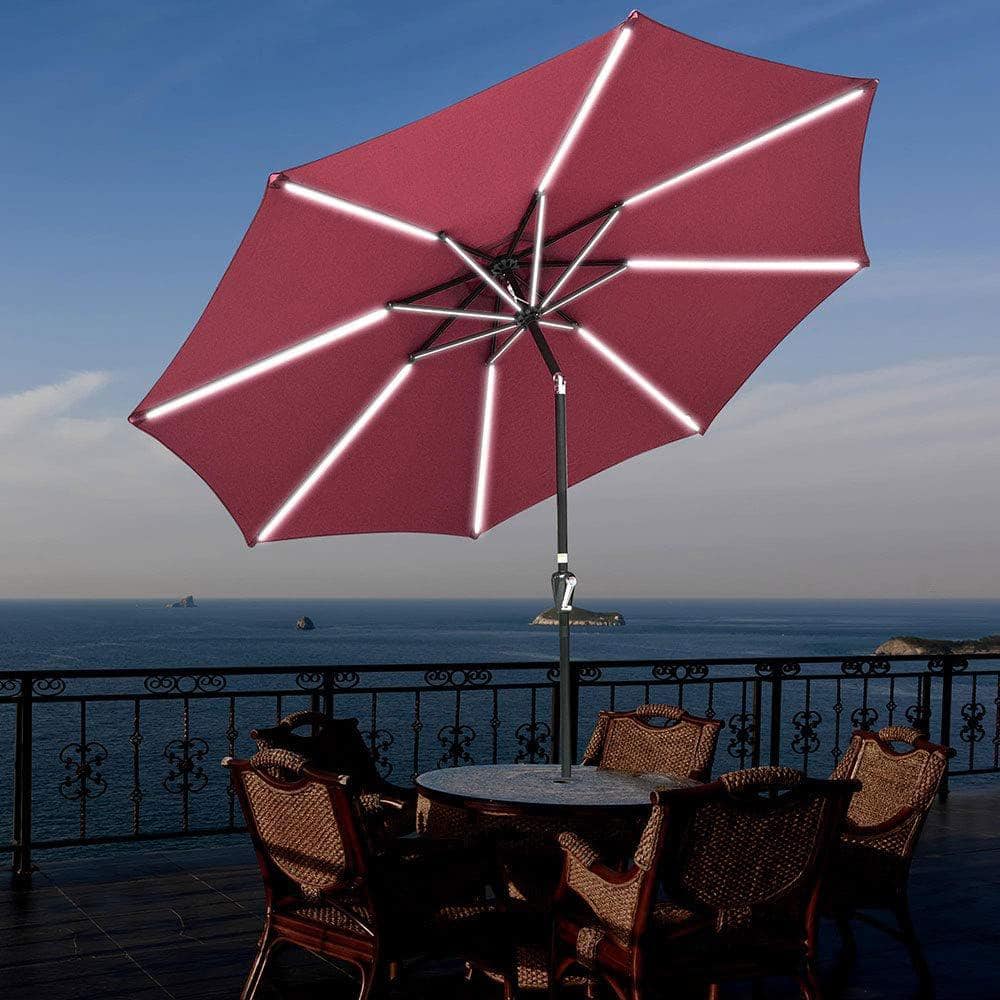9 ft. Prelit Umbrella 3-Tiered Patio Umbrella with Lights, Red
