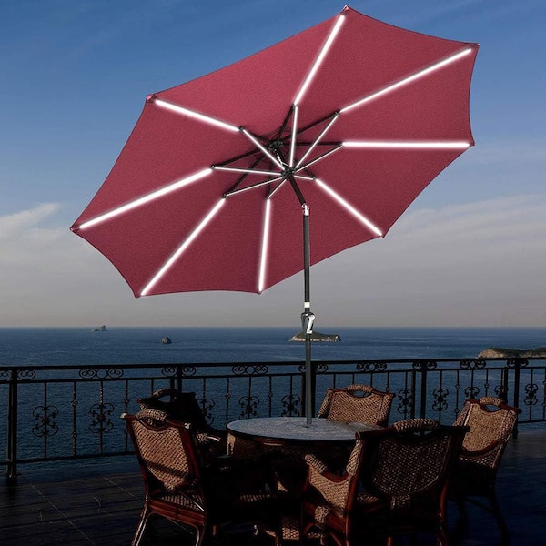 Unbranded 9 ft. Prelit Umbrella 3-Tiered Patio Umbrella with Lights, Red