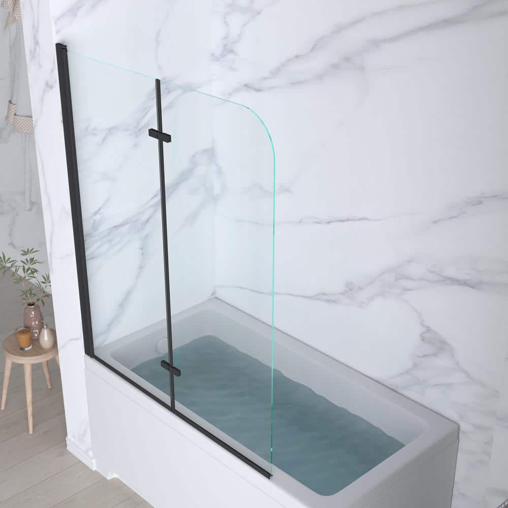 Matte Black Frameless Pivot Tub Door with Clear Glass